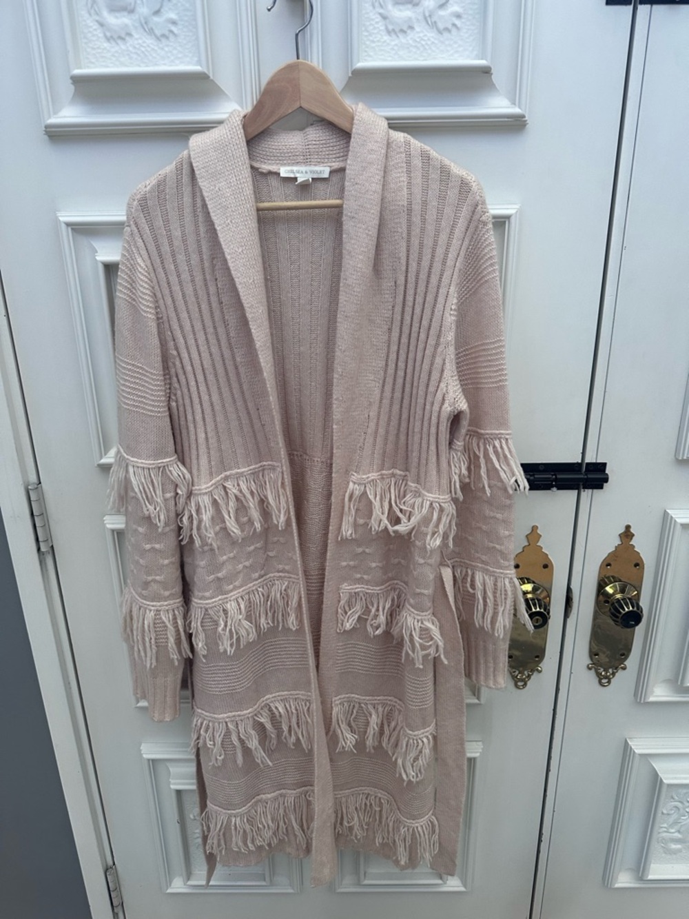 Chelsea & Violet - Blush Fringe Open-Front Cardigan - Size LARGE